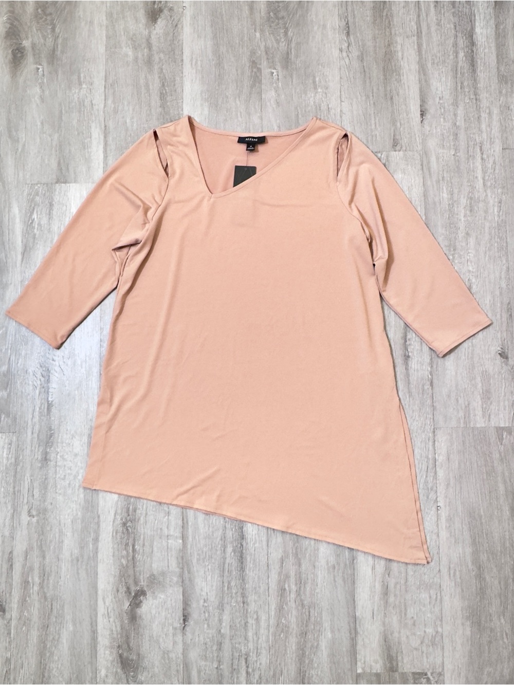 Alfani Blush Pink M Asymmetric 3/4 Sleeve Tunic Top NWT